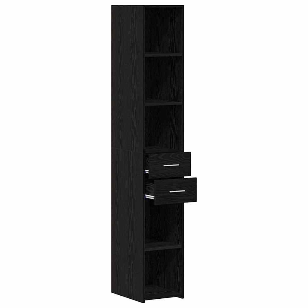 vidaXL Bookcase with Drawer Black Oak 30 x 42.4 x 185.2 cm 5