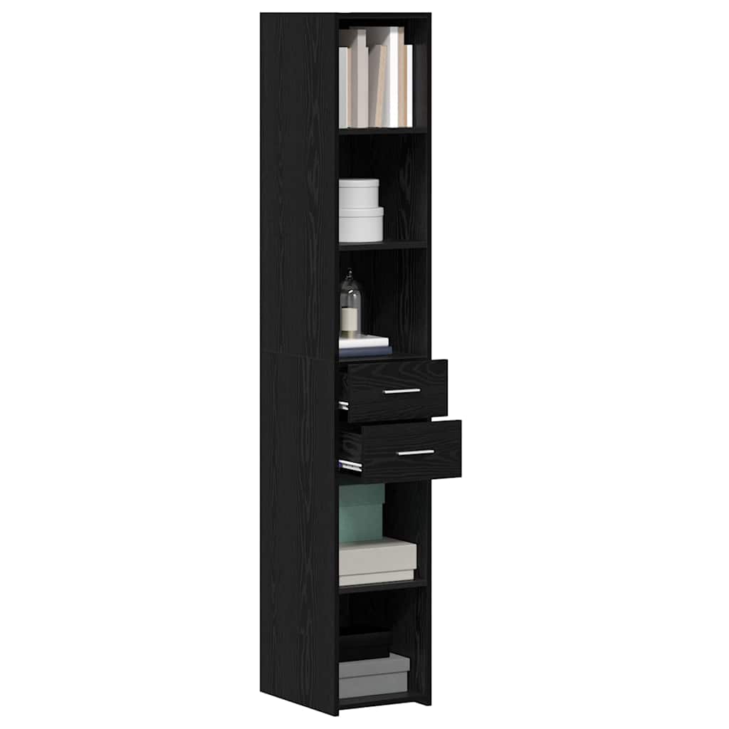 vidaXL Bookcase with Drawer Black Oak 30 x 42.4 x 185.2 cm 3