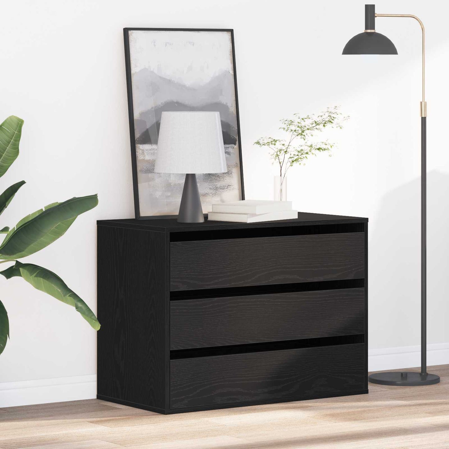 vidaXL Drawer Cabinet 3-Drawer Black 80 x 41 x 58 cm Engineered Wood 1