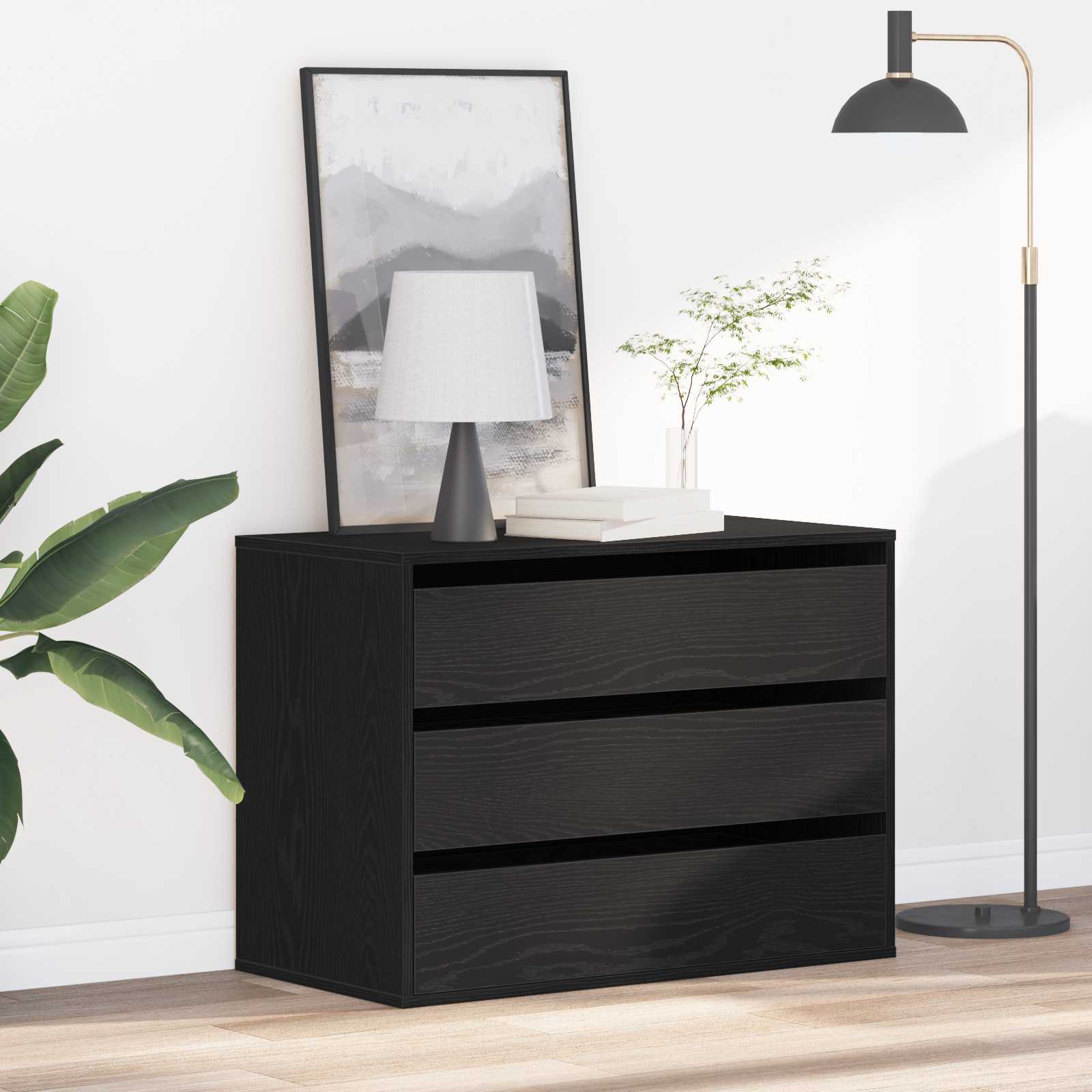 vidaXL Drawer Cabinet 3-Drawer Black 80 x 41 x 58 cm Engineered Wood 1