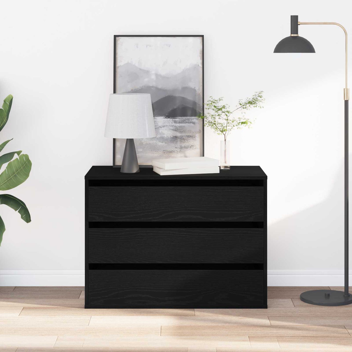 vidaXL Drawer Cabinet 3-Drawer Black 80 x 41 x 58 cm Engineered Wood 4
