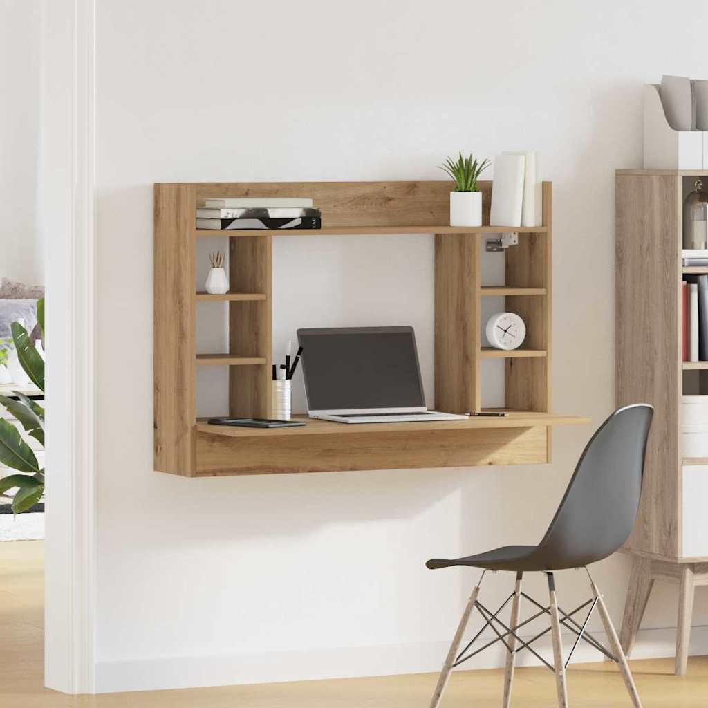 vidaXL Wall-Mounted Desk Artisan oak 105 x 48 x 75 cm Engineered wood 4