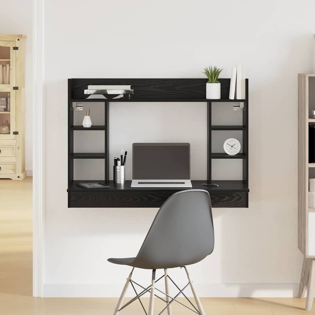vidaXL Wall-Mounted Desk Black oak 105 x 48 x 75 cm Engineered wood 1