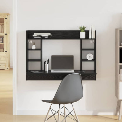 vidaXL Wall-Mounted Desk Black oak 105 x 48 x 75 cm Engineered wood 1