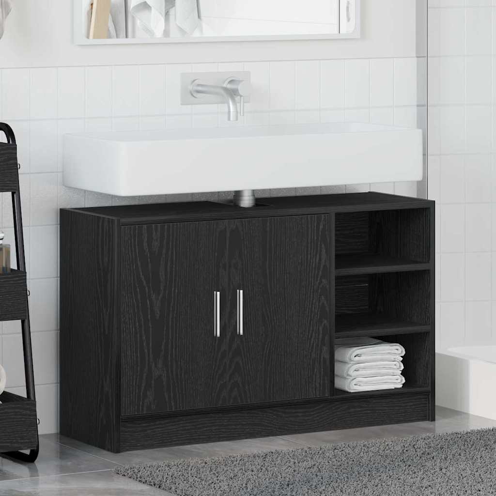 vidaXL Bathroom Cabinet Black Oak 90 x 29 x 55 cm Engineered wood 4
