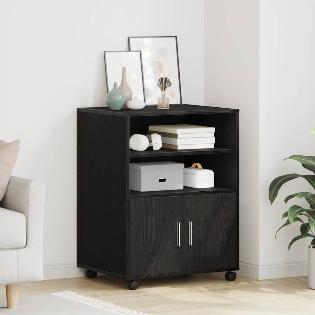vidaXL Cabinet Black Oak 60 x 48 x 74.5 cm Wheeled 4
