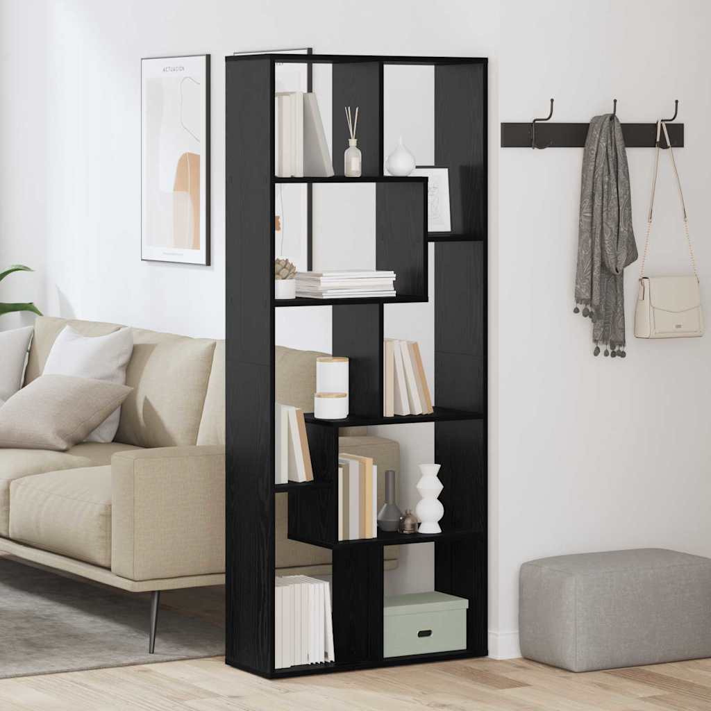vidaXL Book Cabinet 8-Tier 67 x 25 x 162 cm Engineered Wood Black Oak 1