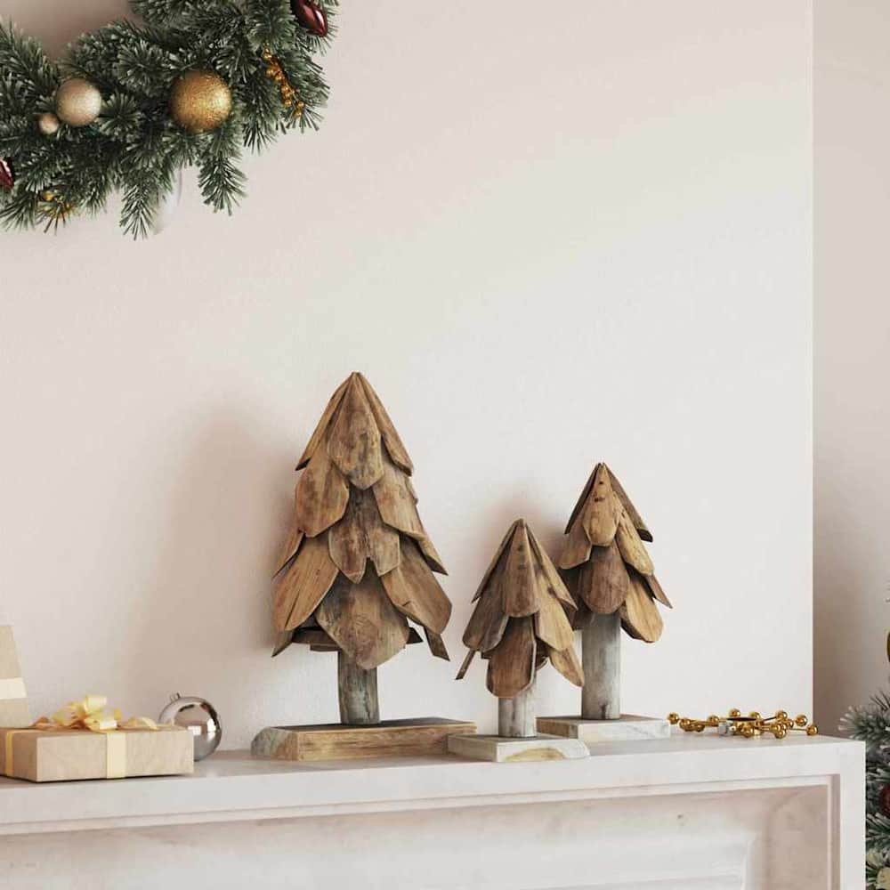 Christmas Tree Brown 61 cm Solid teak wood Set of 3 Xmas tree