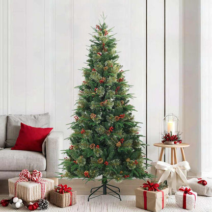 vidaXL Artificial Hinged Christmas Tree Green 210 cm PVC, PE and Steel 1
