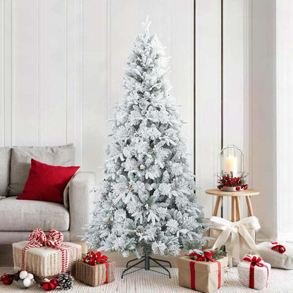 vidaXL Artificial Hinged Christmas Tree Snow Flocked White 180 cm 1