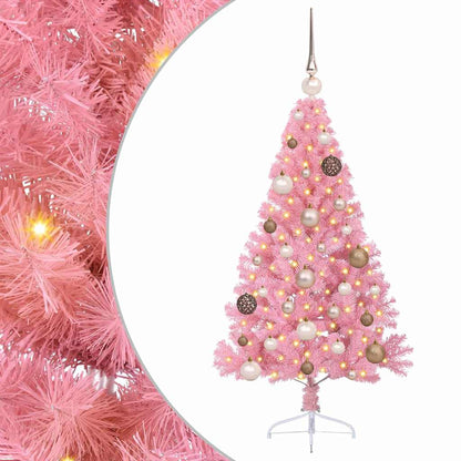 Artificial Pre-lit Christmas Tree PVC 120 cm Pink with 60 rose gold balls