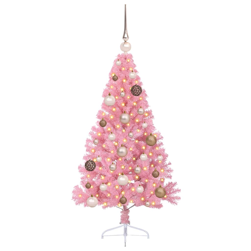 Artificial Pre-lit Christmas Tree PVC 120 cm Pink with 60 rose gold balls