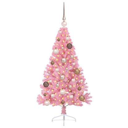 Artificial Pre-lit Christmas Tree PVC 120 cm Pink with 60 rose gold balls