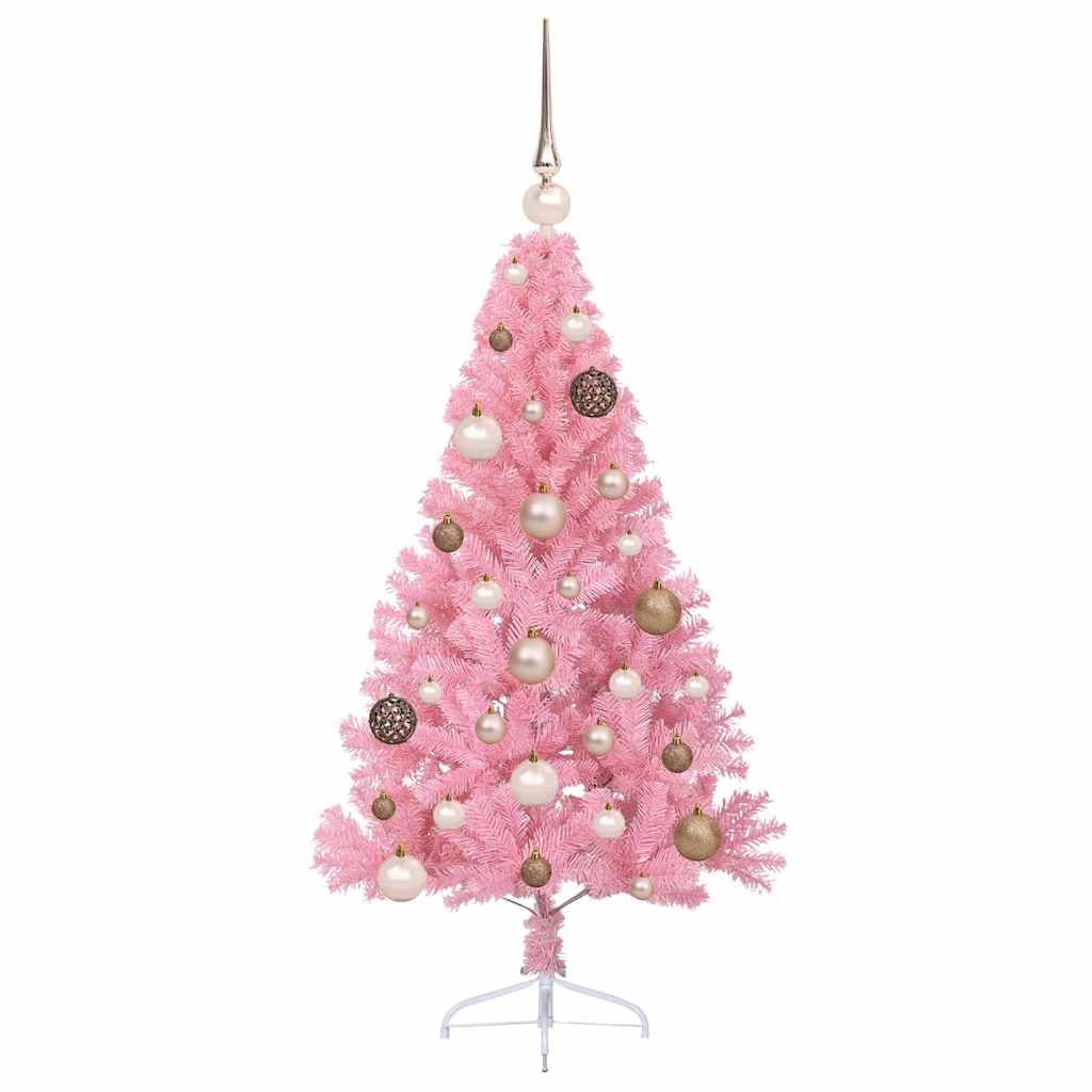Artificial Pre-lit Christmas Tree PVC 120 cm Pink with 60 rose gold balls