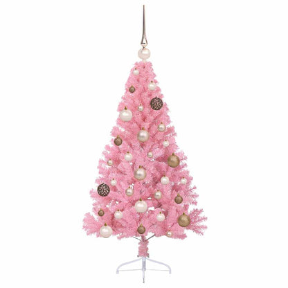 Artificial Pre-lit Christmas Tree PVC 120 cm Pink with 60 rose gold balls