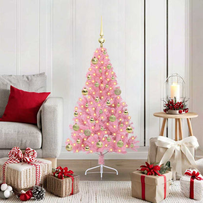 Artificial Pre-lit Christmas Tree PVC 120 cm Pink with 61 gold balls