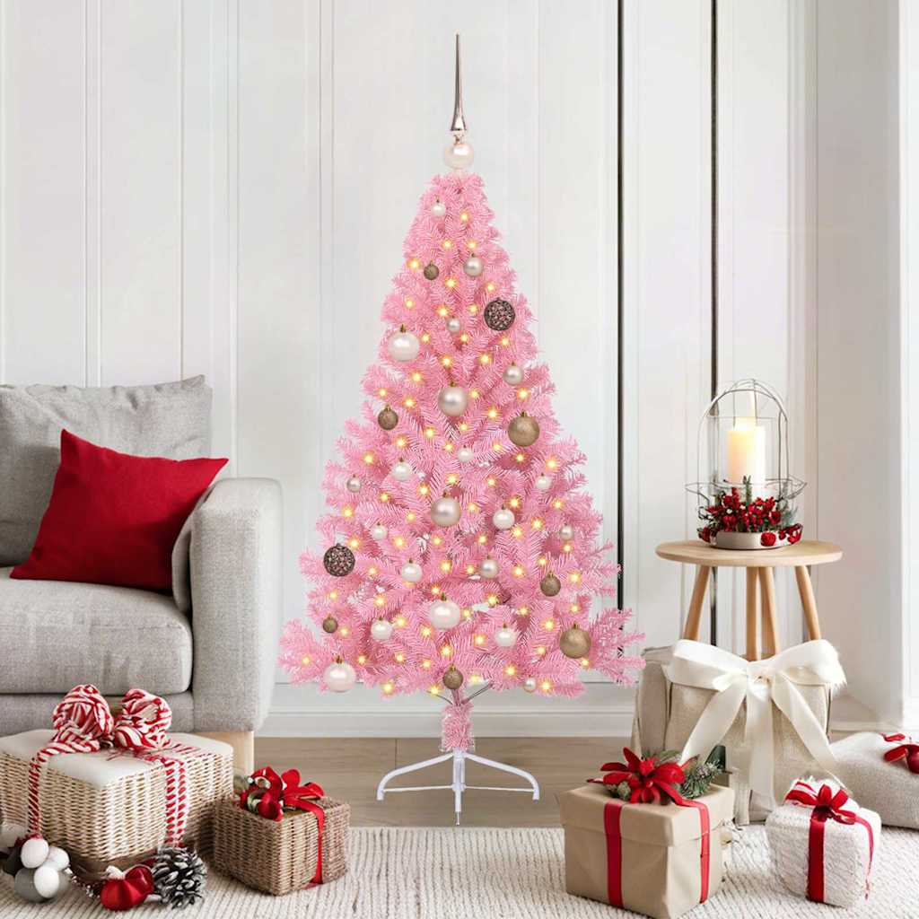 vidaXL Artificial Pre-lit Christmas Tree with 150 LEDs Pink 150 cm PVC 1