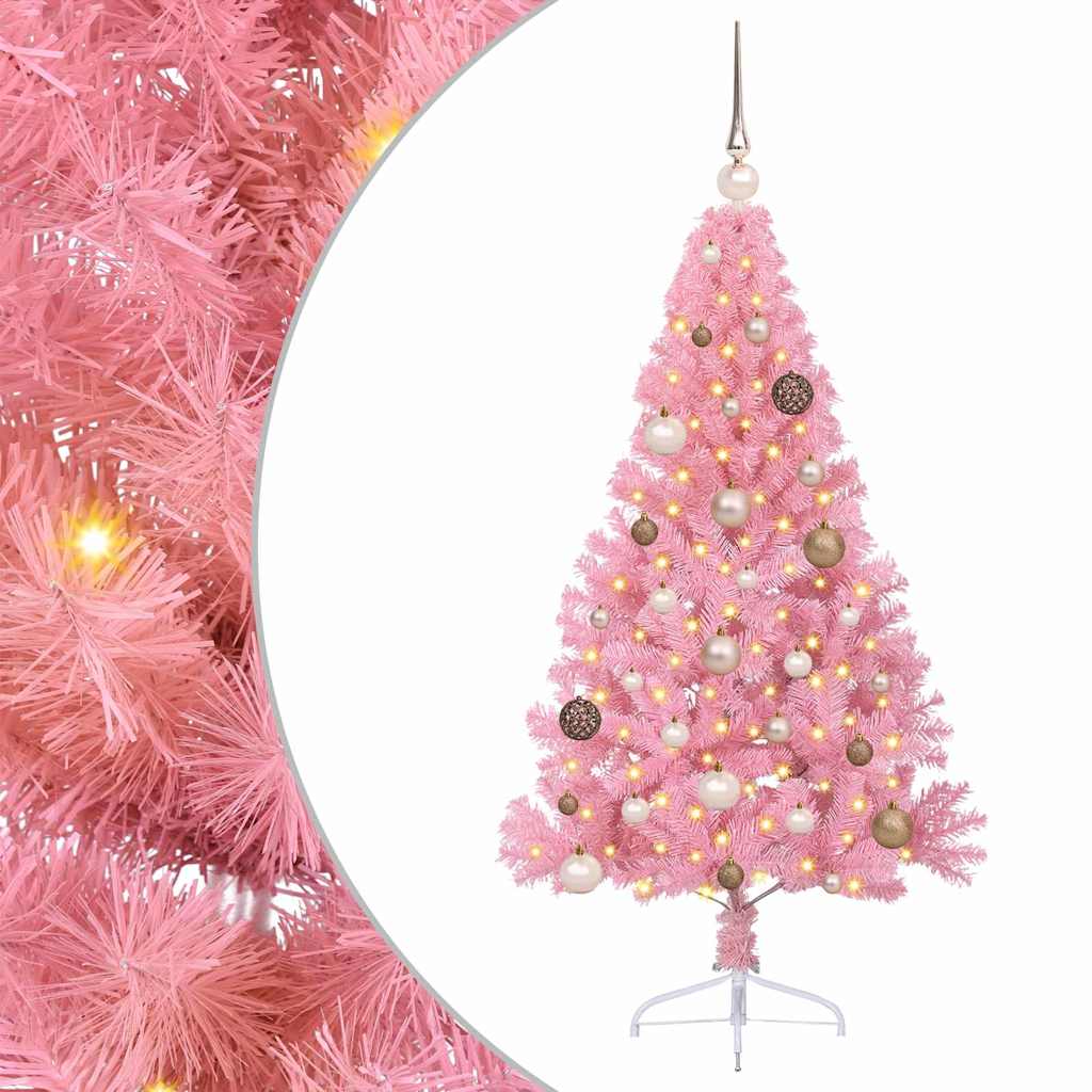 vidaXL Artificial Pre-lit Christmas Tree with 150 LEDs Pink 150 cm PVC 2