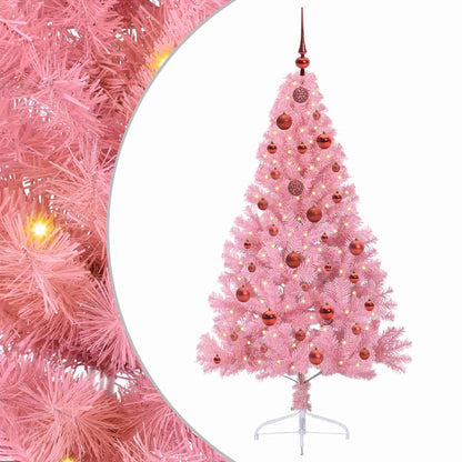 Artificial Pre-lit Christmas Tree PVC 150 cm Pink with 61 red balls