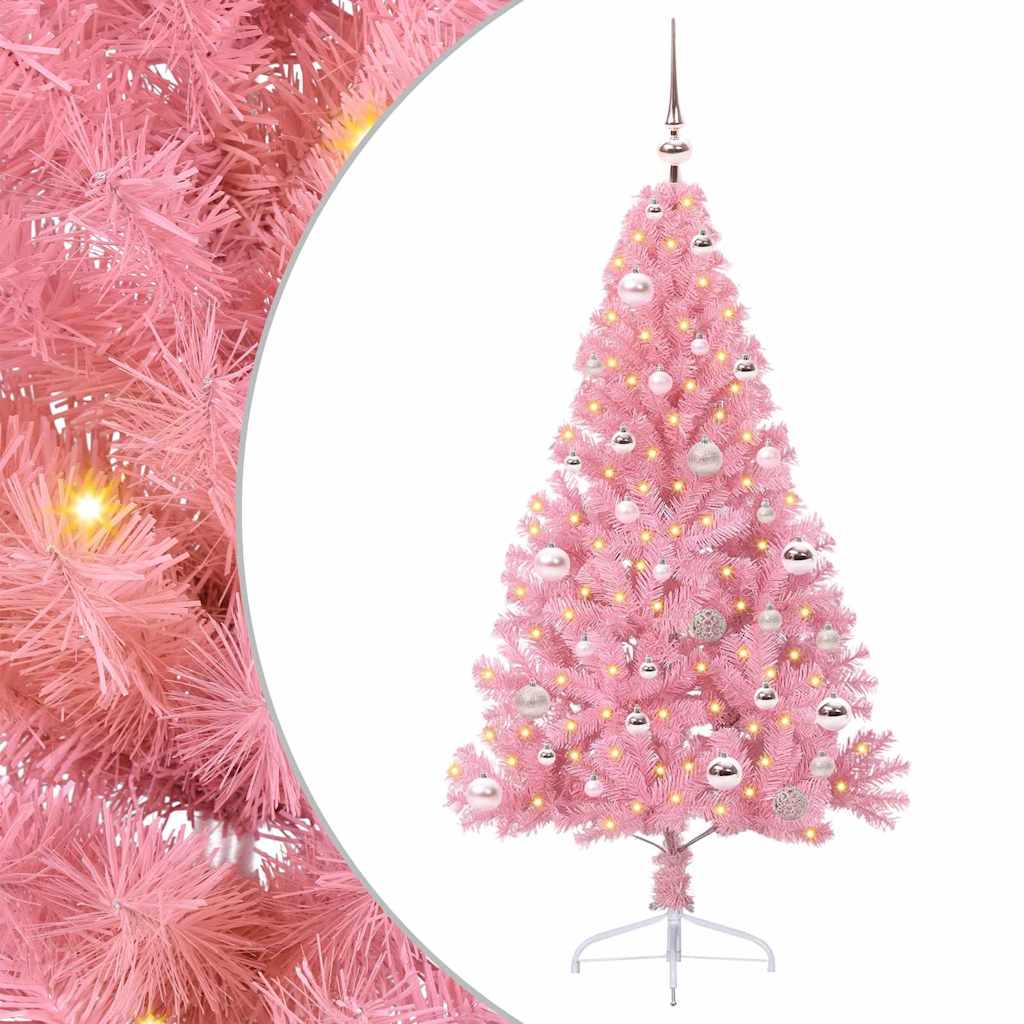 vidaXL Artificial Pre-lit Christmas Tree Pink 150 cm PVC 1