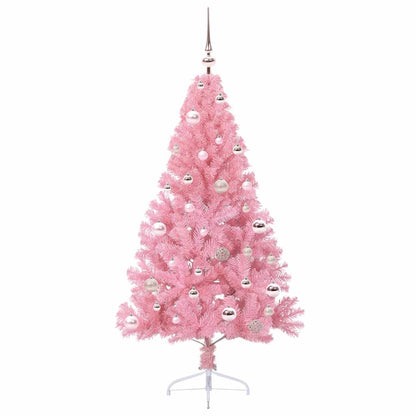 Artificial Pre-lit Christmas Tree PVC 150 cm Pink with 61 pink balls