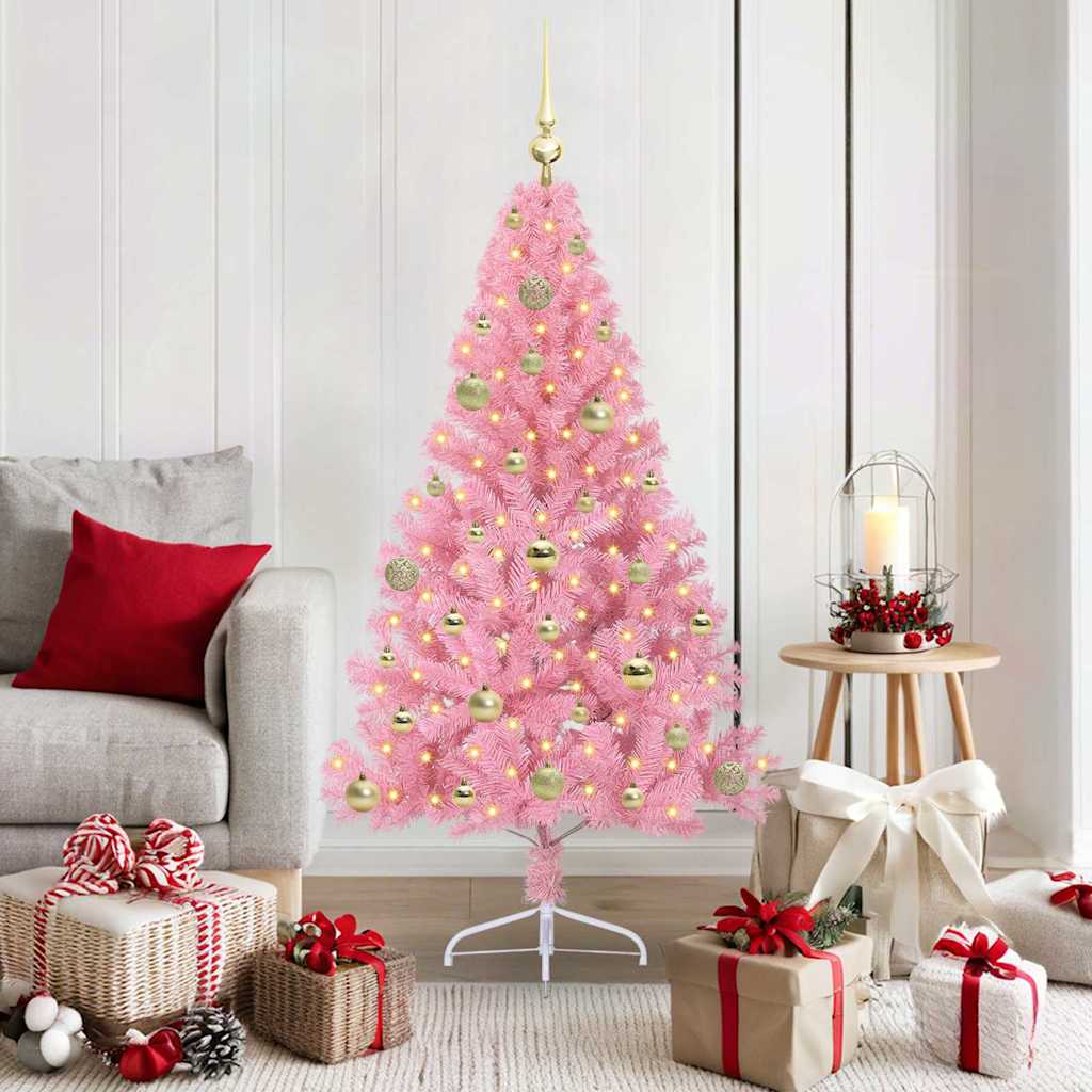 vidaXL Artificial Pre-lit Christmas Tree with 150 LEDs Pink 150 cm PVC 1