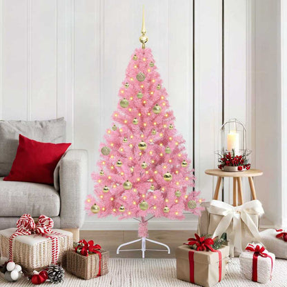 vidaXL Artificial Pre-lit Christmas Tree with 150 LEDs Pink 150 cm PVC 1