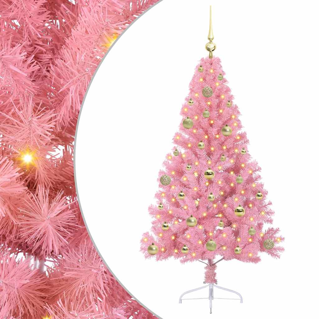 vidaXL Artificial Pre-lit Christmas Tree with 150 LEDs Pink 150 cm PVC 2