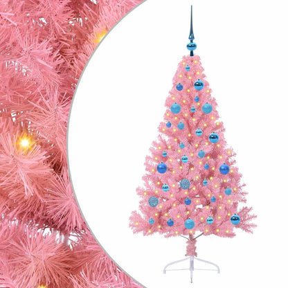 Artificial Pre-lit Christmas Tree PVC 150 cm Pink with 61 blue balls