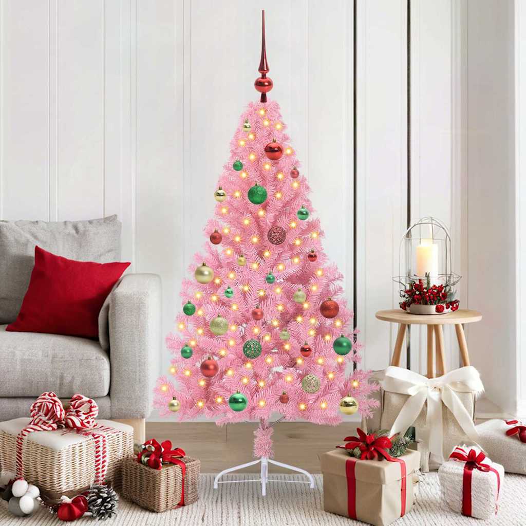vidaXL Artificial Pre-lit Christmas Tree with 150 LEDs Pink 150 cm PVC 1