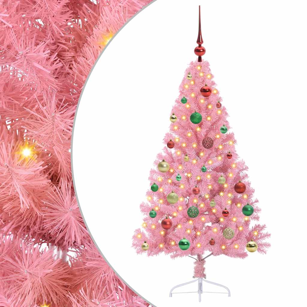 vidaXL Artificial Pre-lit Christmas Tree with 150 LEDs Pink 150 cm PVC 2