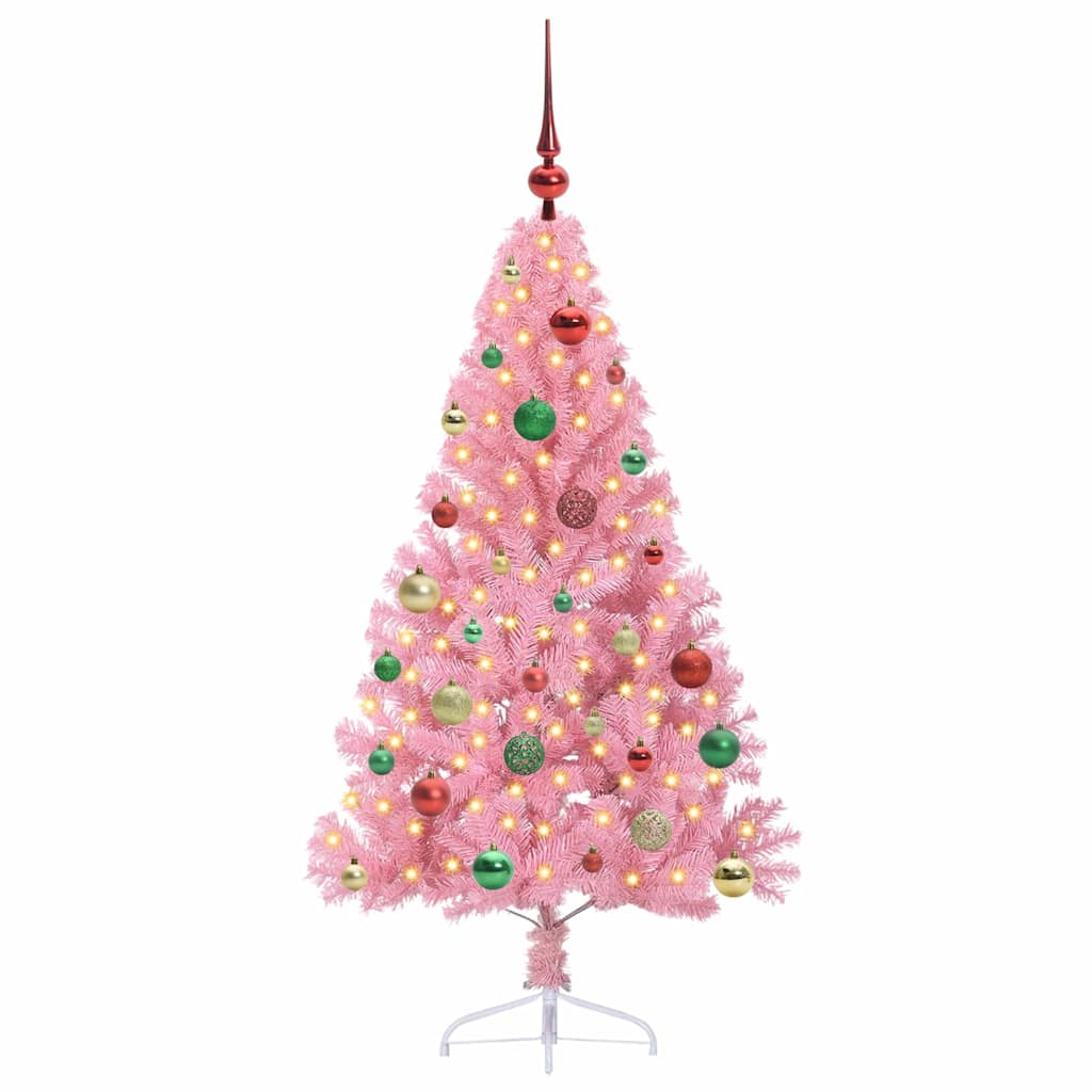 vidaXL Artificial Pre-lit Christmas Tree with 150 LEDs Pink 150 cm PVC 3