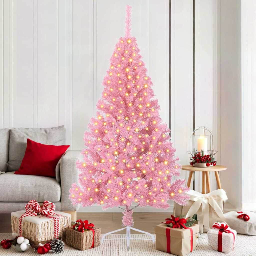 vidaXL Artificial Pre-lit Christmas Tree with 300 LEDs Pink 180 cm PVC 1