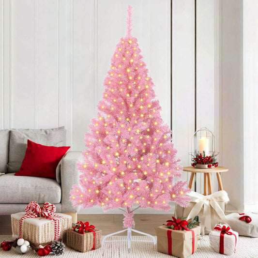 vidaXL Artificial Pre-lit Christmas Tree with 300 LEDs Pink 180 cm PVC 1