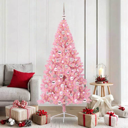 Artificial Pre-lit Christmas Tree PVC 180 cm Pink with 120 pink balls