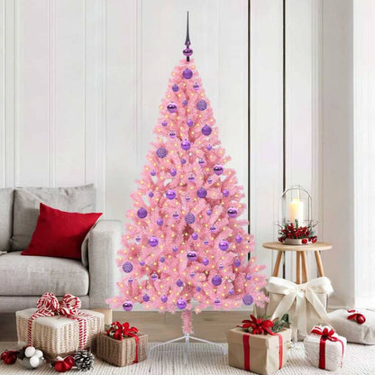 Artificial Pre-lit Christmas Tree PVC 180 cm Pink with 120 lilac balls