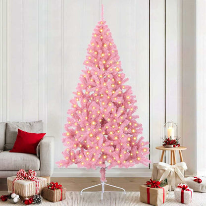 vidaXL Artificial Pre-lit Christmas Tree with 300 LEDs Pink 210 cm PVC 1