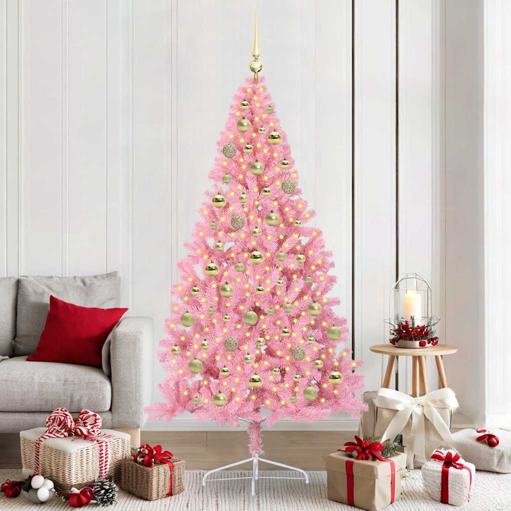 vidaXL Artificial Pre-lit Christmas Tree Pink 210 cm PVC 1