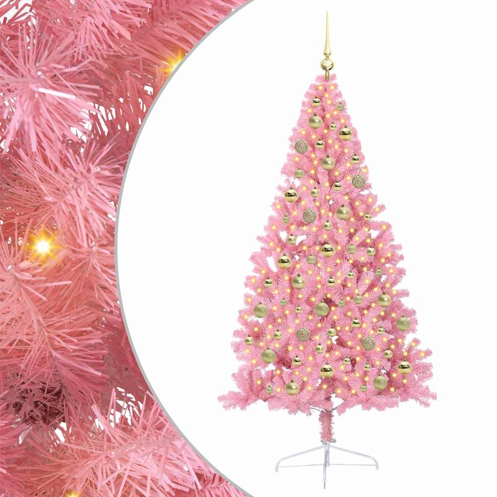 vidaXL Artificial Pre-lit Christmas Tree Pink 210 cm PVC 2