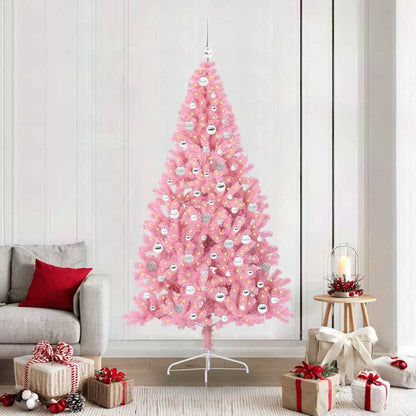 Artificial Pre-lit Christmas Tree PVC 210 cm Pink with 120 silver balls