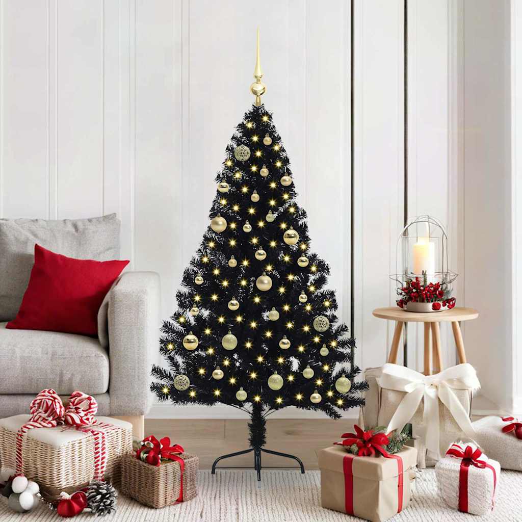 vidaXL Artificial Pre-lit Christmas Tree Black 150 cm PVC 1