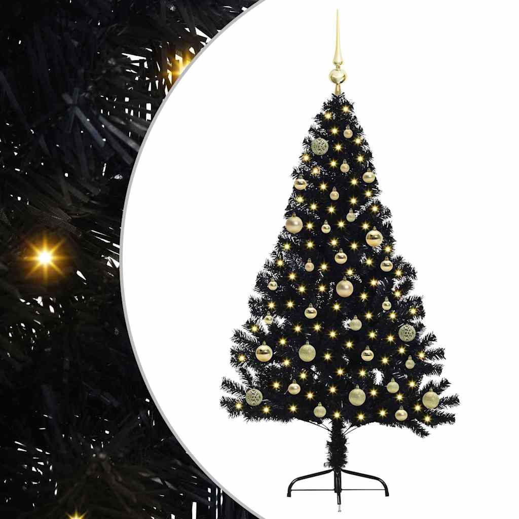 vidaXL Artificial Pre-lit Christmas Tree Black 150 cm PVC 2