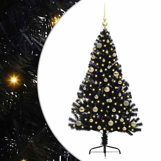 vidaXL Artificial Pre-lit Christmas Tree Black 150 cm PVC 2