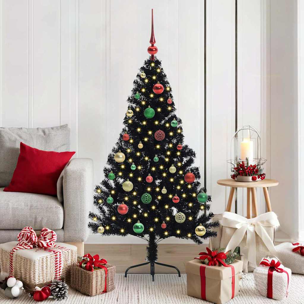 vidaXL Artificial Pre-lit Christmas Tree Black 150 cm PVC 1