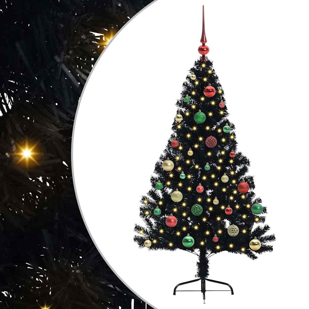 vidaXL Artificial Pre-lit Christmas Tree Black 150 cm PVC 2