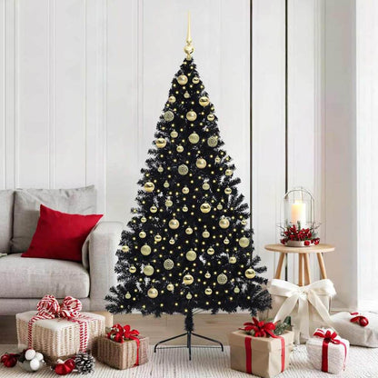 Artificial Pre-lit Christmas Tree PVC 180 cm Black with 120 gold balls