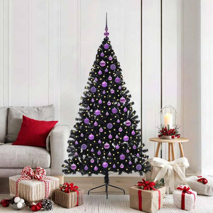Artificial Pre-lit Christmas Tree PVC 180 cm Black with 120 lilac balls