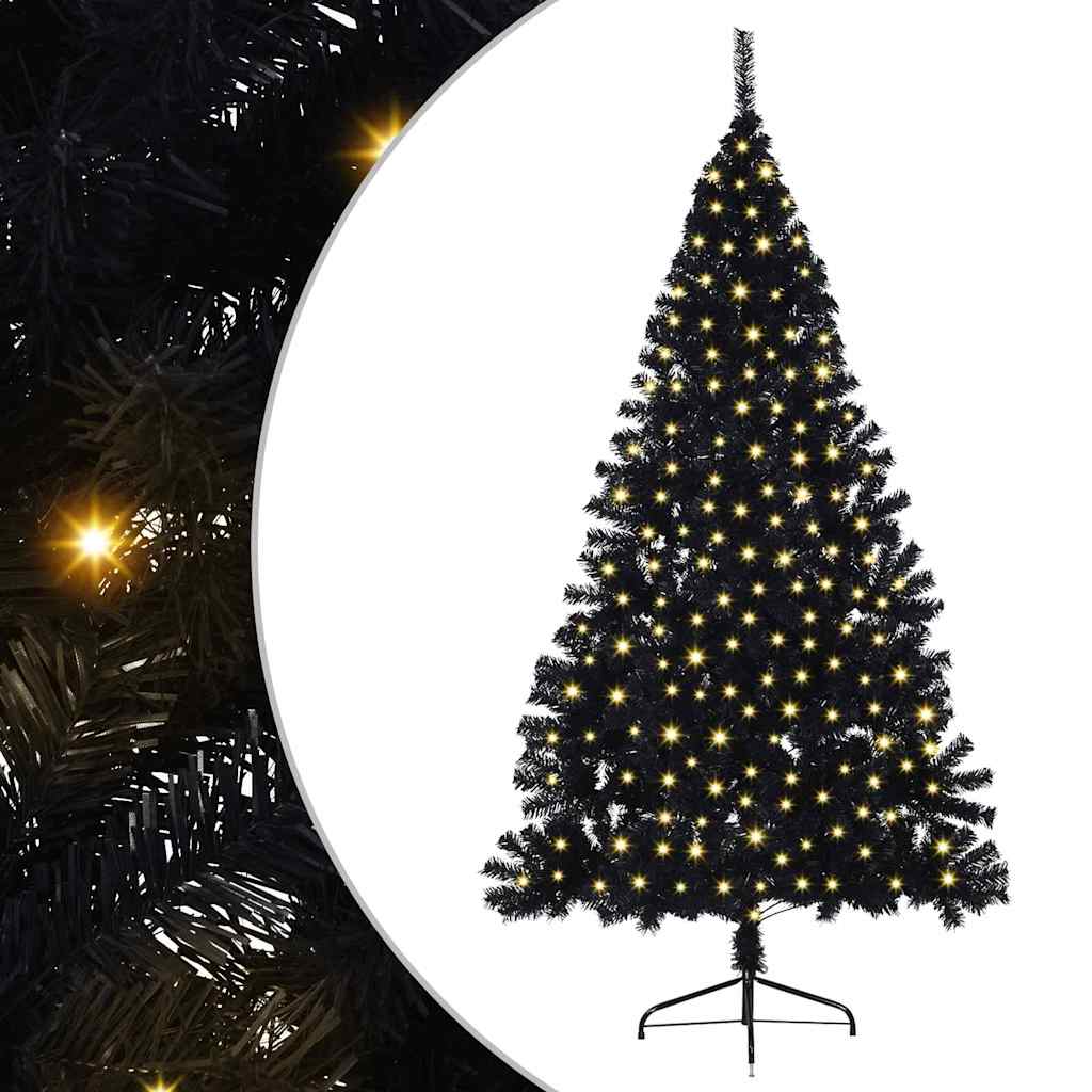 vidaXL Artificial Pre-lit Christmas Tree Black 210 cm PVC 2