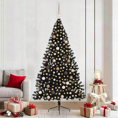 Artificial Pre-lit Christmas Tree PVC 210 cm Black with 120 rose gold balls