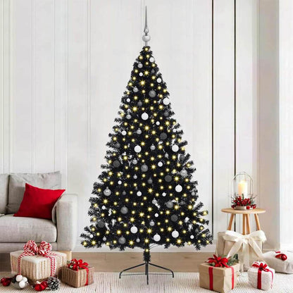Artificial Pre-lit Christmas Tree PVC 210 cm Black with 120 white/grey balls
